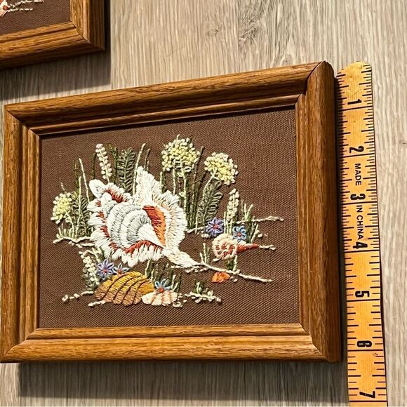 Embroidered Crewel Seashells Yarn Art Jan Dalton kit 2 Neutral Brown Set 6” x 8” - Picture 5 of 6